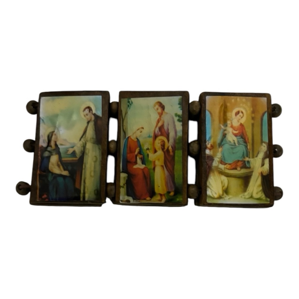 Bangle Elastic Stretch 6 Rectangular Wooden Plate with 6 Religious Pictures - Picture 3 of 13